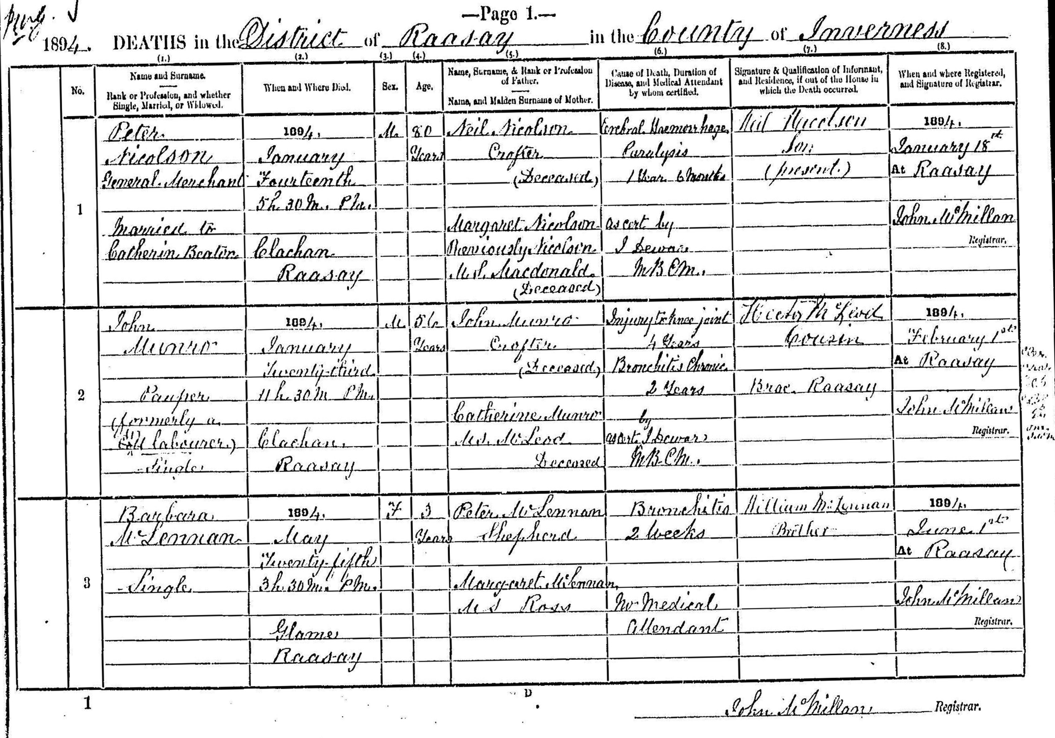 Photo of headstones/Barbara McLennan died 1894 MI Raasay